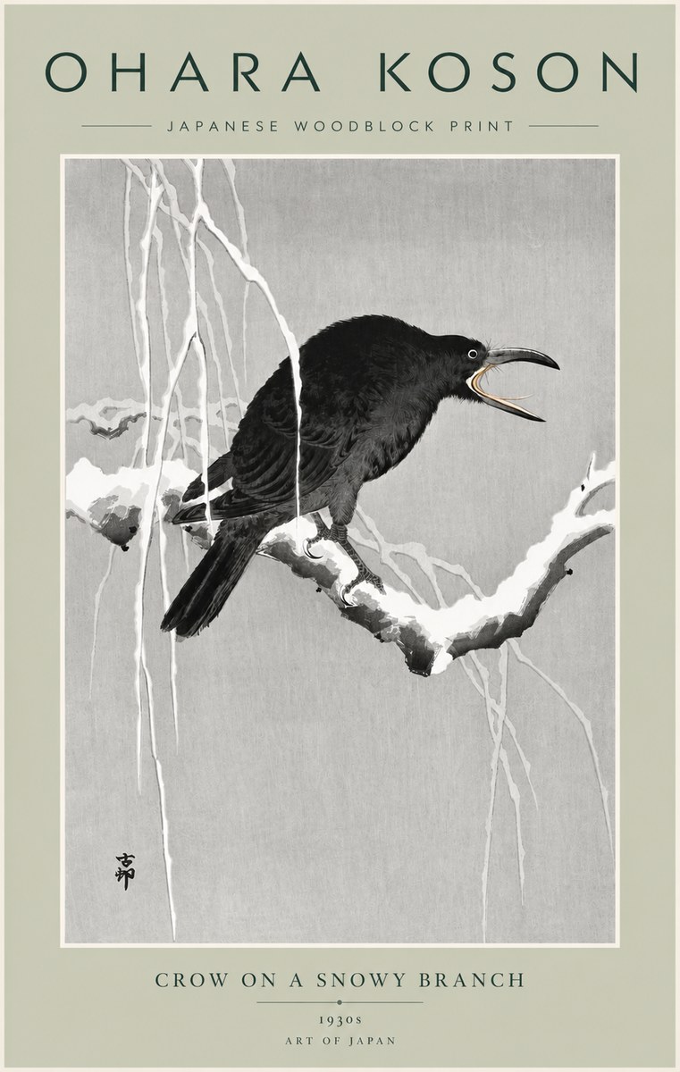 Ohara Koson Crow on a Snowy Branch II No5 - Plakát