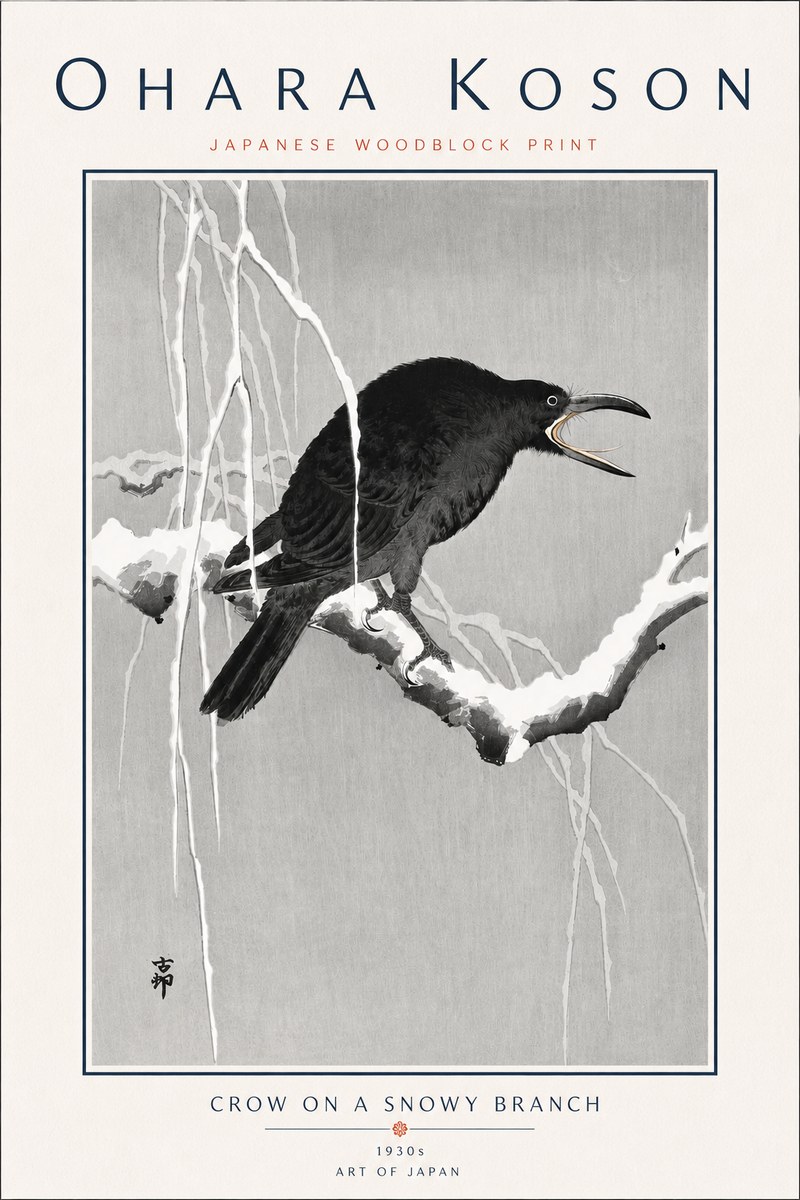 Ohara Koson Crow on a Snowy Branch II No6 - Plakát