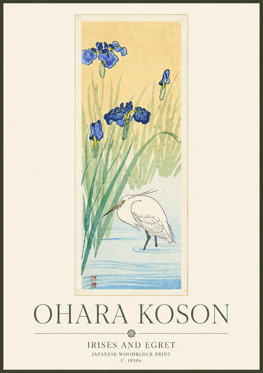 Ohara Koson Irises and Egret No3 - Plakát