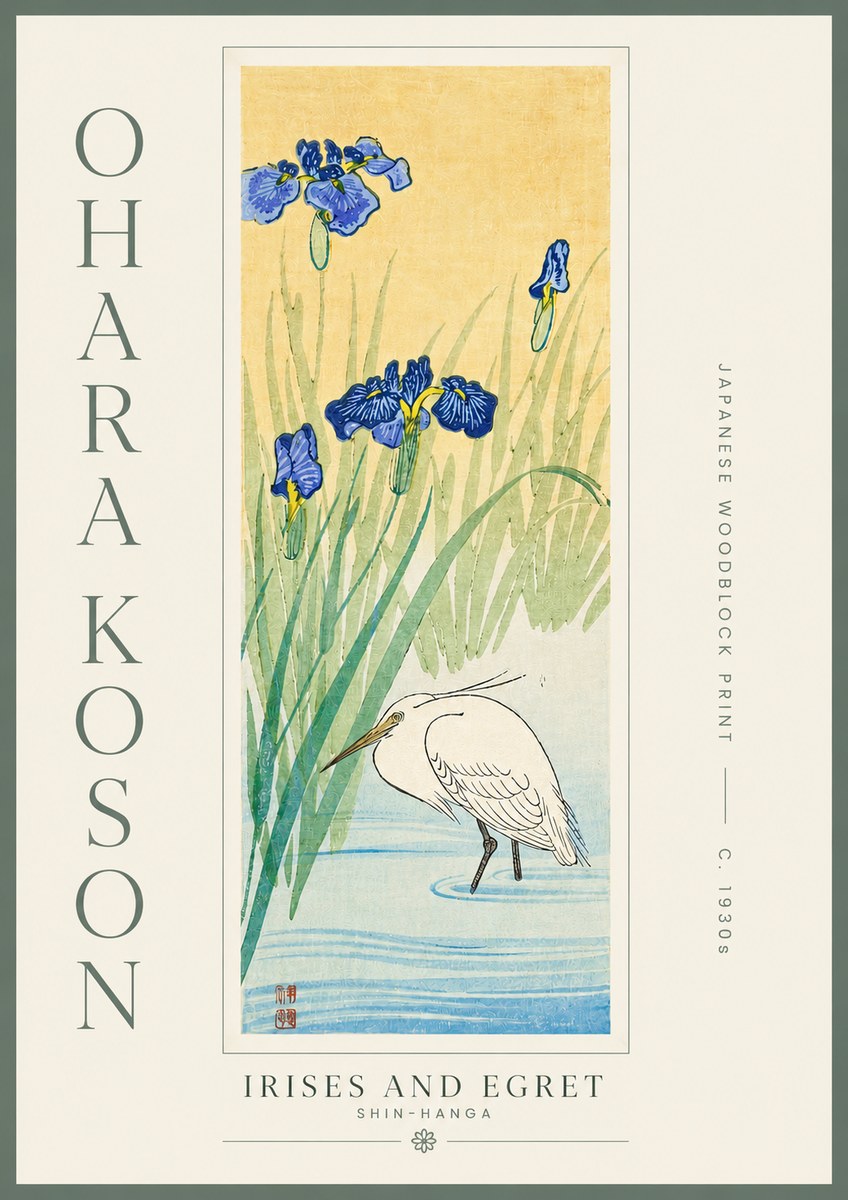 Ohara Koson Irises and Egret No5 - Plakát