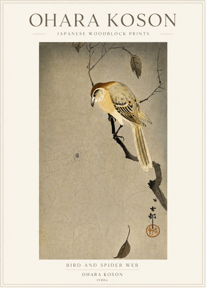 Ohara Koson Bird and Spider Web I No3 - Plakát
