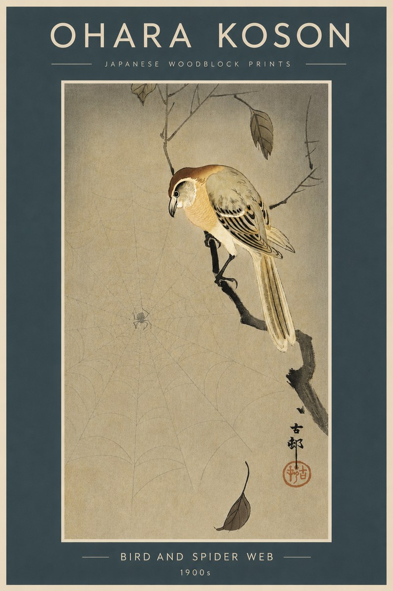 Ohara Koson Bird and Spider Web I No4 - Plakát