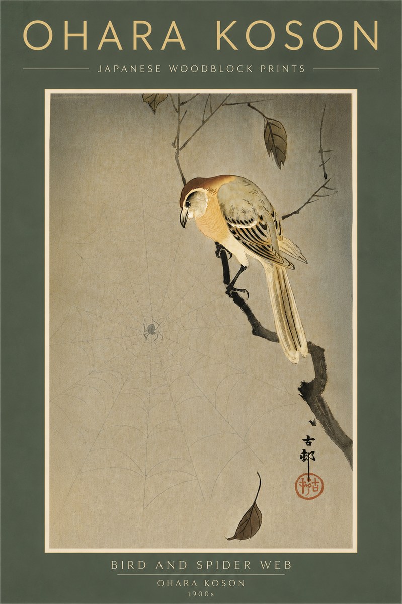 Ohara Koson Bird and Spider Web I No6 - Plakát