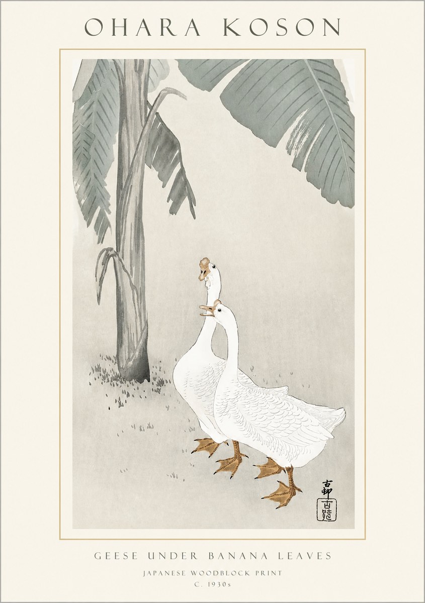 Ohara Koson Geese Under Banana Leaves No1 - Plakát