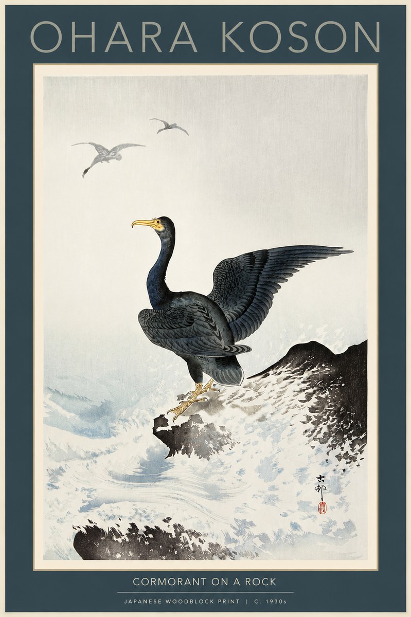 Ohara Koson Cormorant on a Rock No2 - Plakát