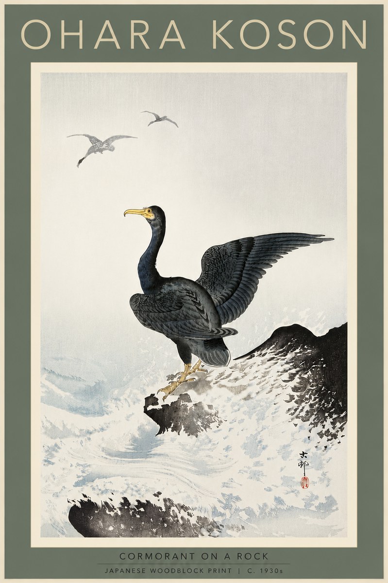 Ohara Koson Cormorant on a Rock No5 - Plakát