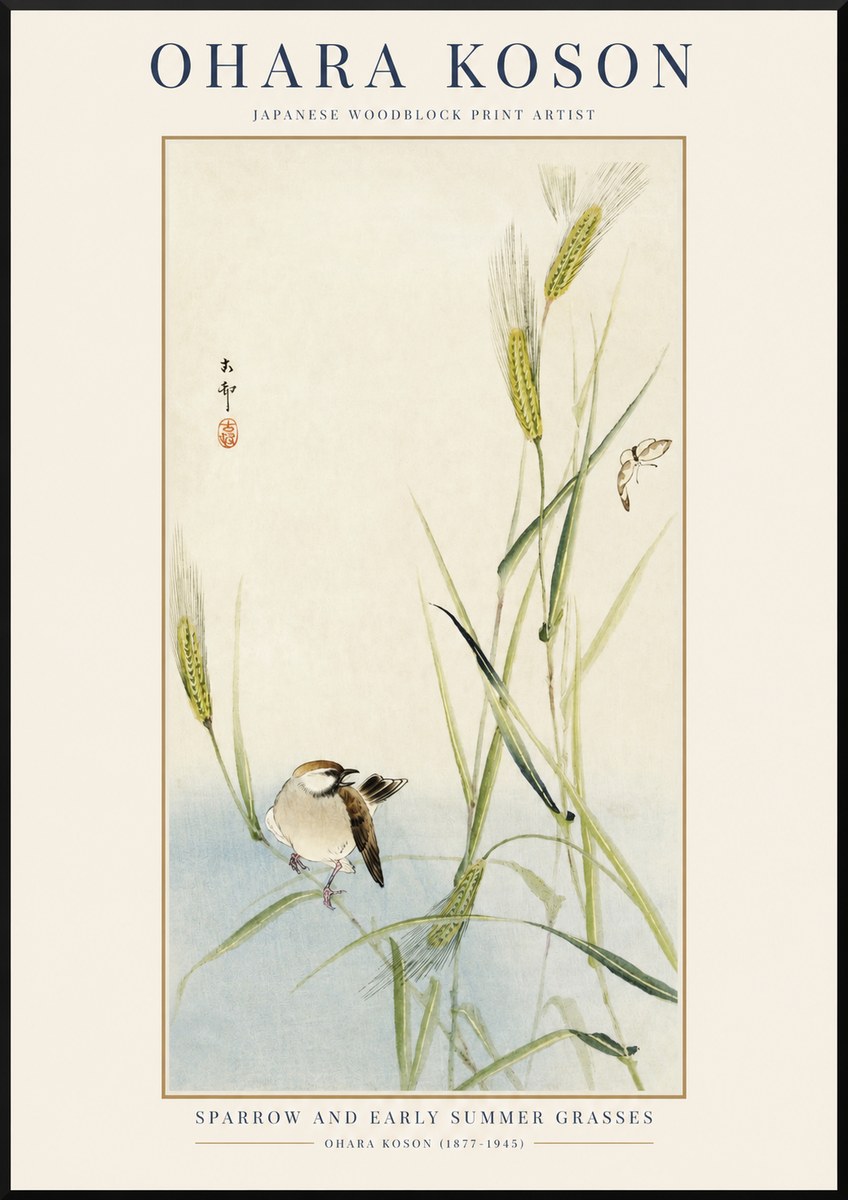 Ohara Koson Sparrow and Early Summer Grasses No1 - Plakát