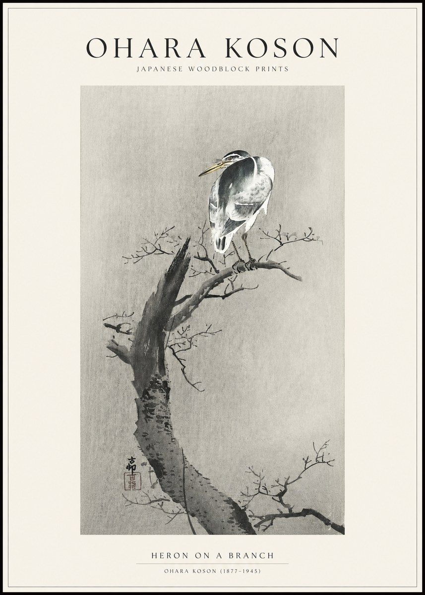 Ohara Koson Heron on a Branch No1 - Plakát