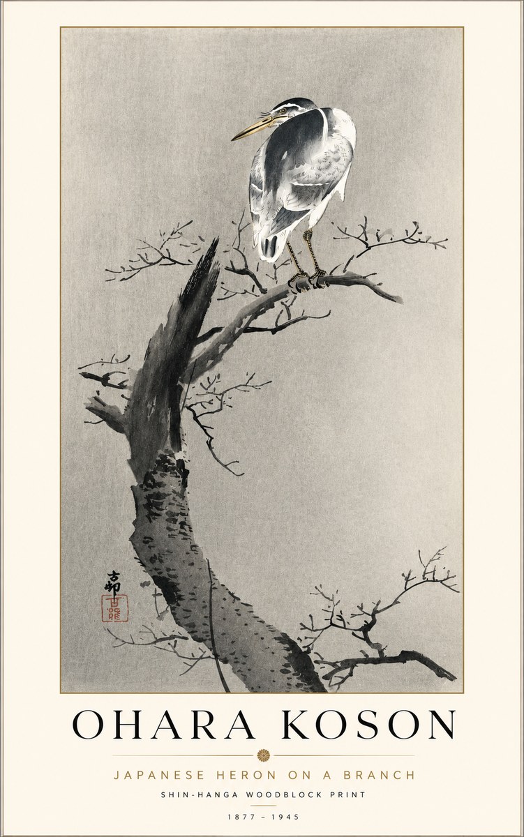 Ohara Koson Heron on a Branch No2 - Plakát