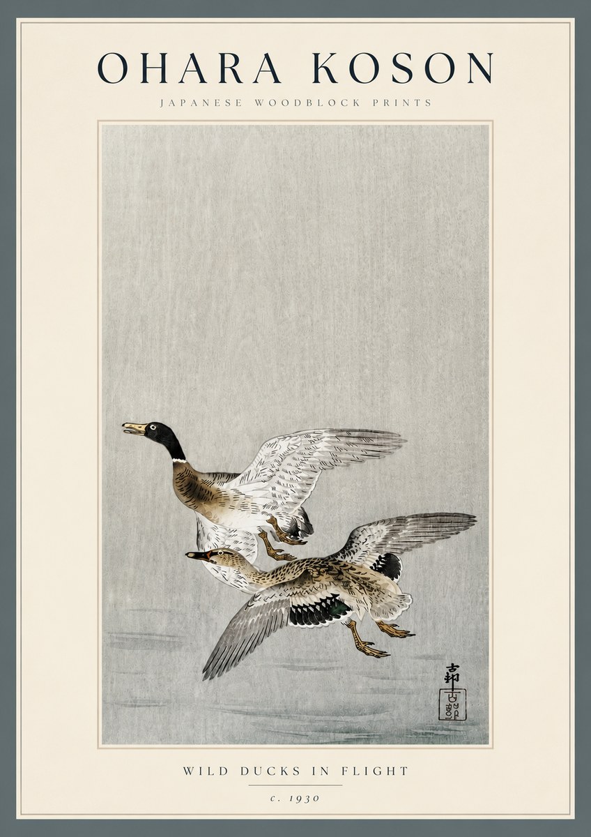 Ohara Koson Wild Ducks in Flight No3 - Plakát