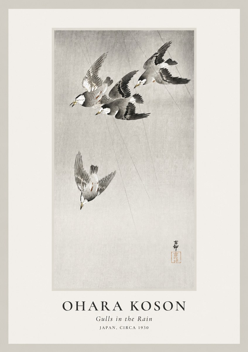 Ohara Koson Gulls in the Rain No1 - Plakát