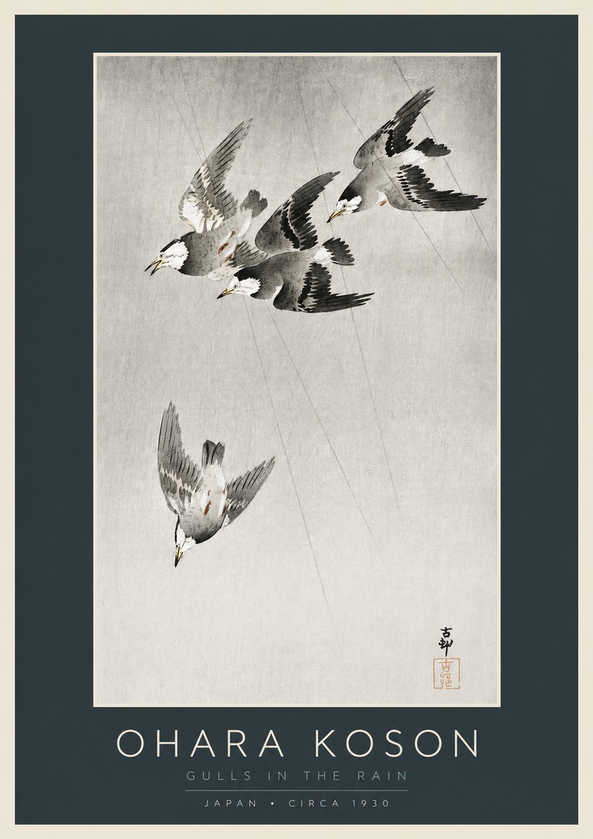 Ohara Koson Gulls in the Rain No2 - Plakát