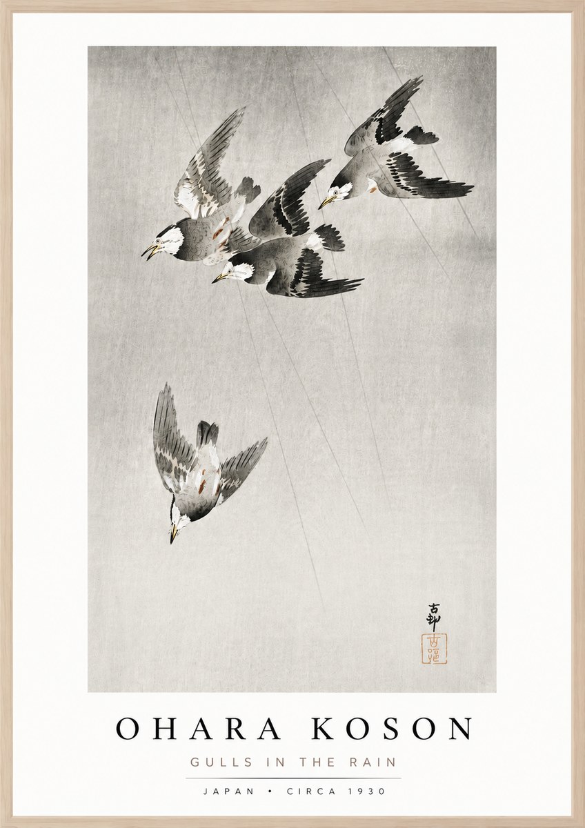 Ohara Koson Gulls in the Rain No3 - Plakát