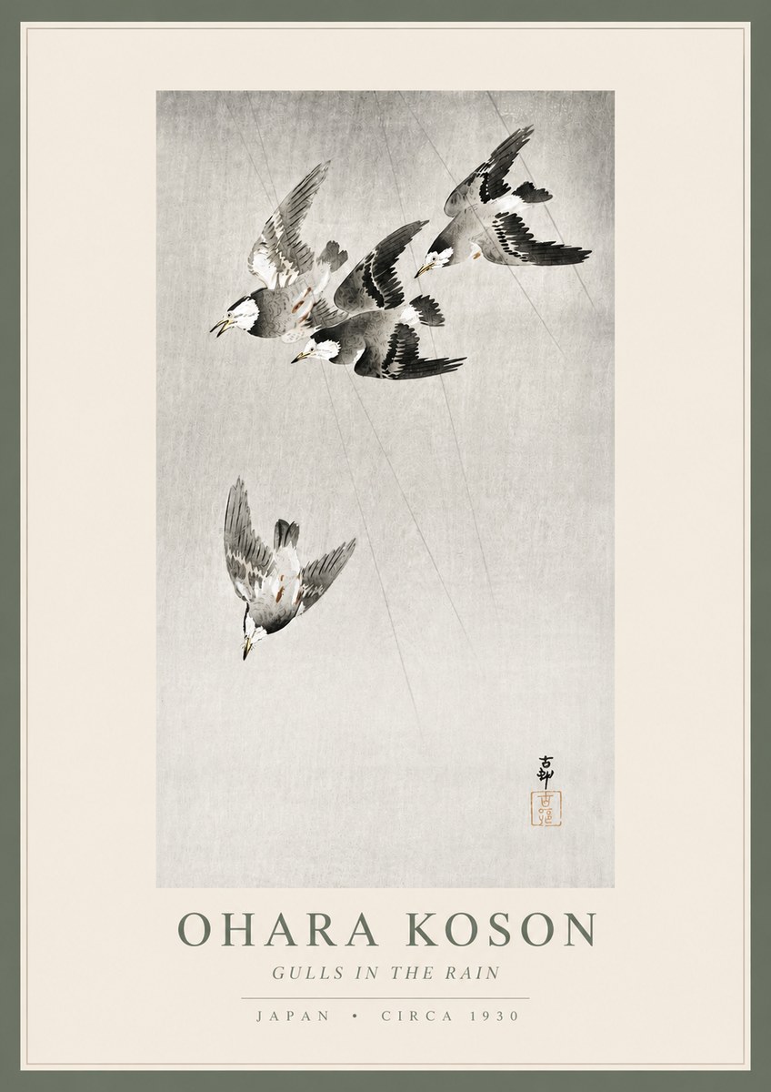 Ohara Koson Gulls in the Rain No4 - Plakát