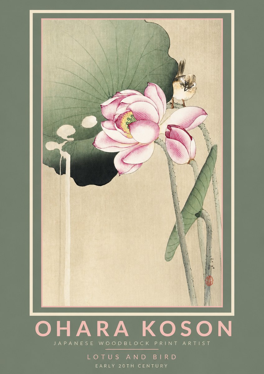 Ohara Koson Lotus and Bird No2 - Plakát