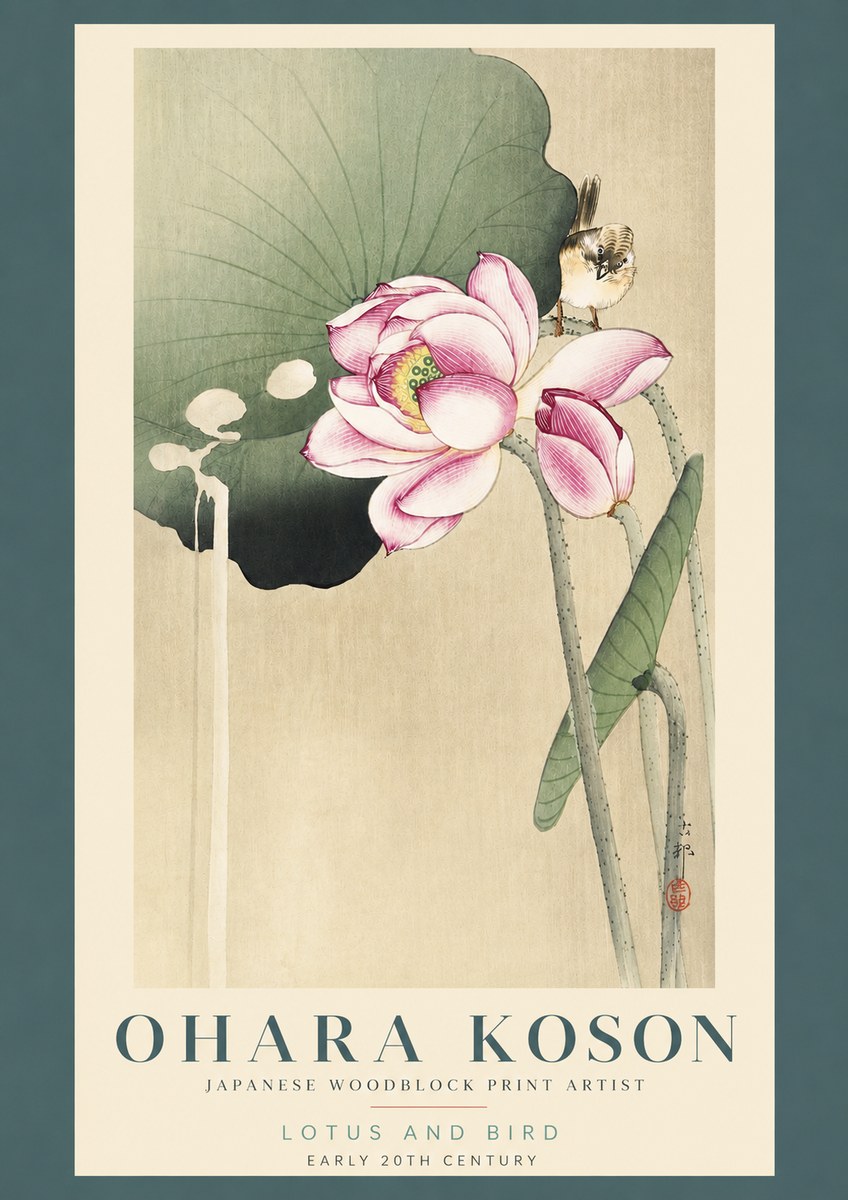 Ohara Koson Lotus and Bird No3 - Plakát