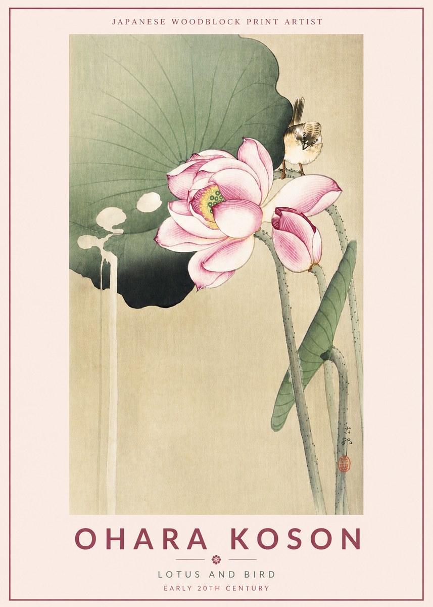 Ohara Koson Lotus and Bird No4 - Plakát