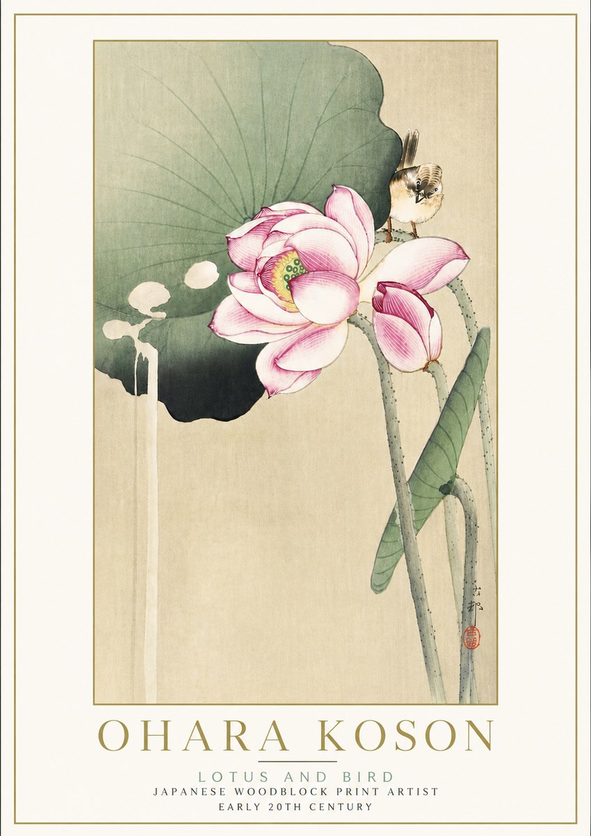 Ohara Koson Lotus and Bird No5 - Plakát