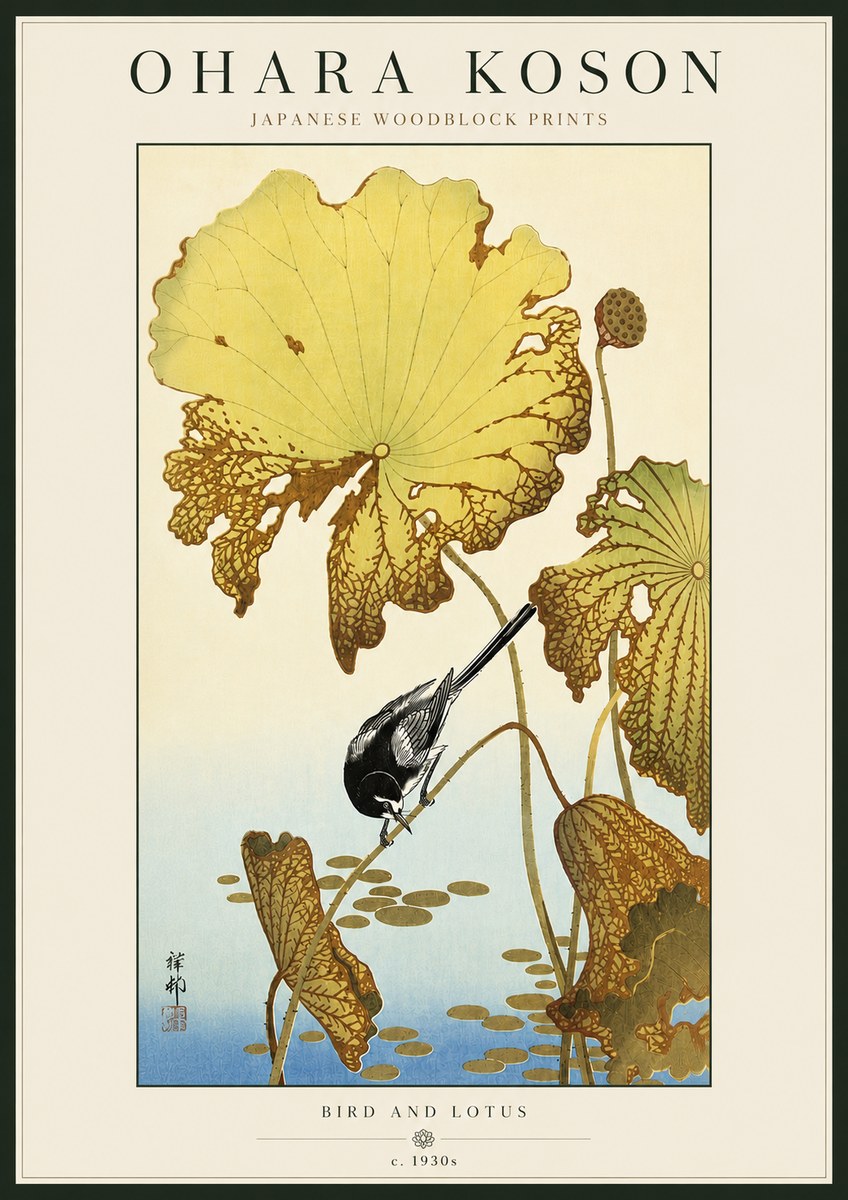 Ohara Koson Bird and Lotus No5 - Plakát
