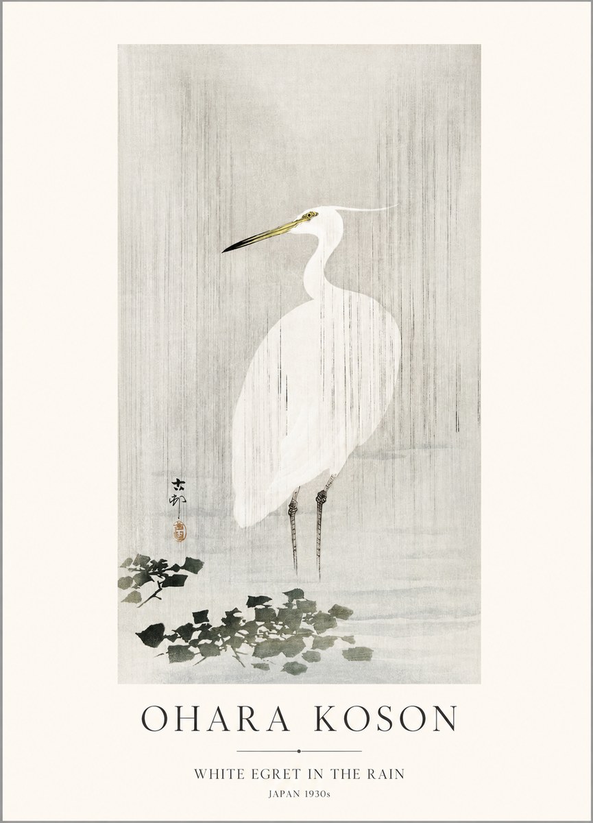 Ohara Koson White Egret in the Rain No1 - Plakát