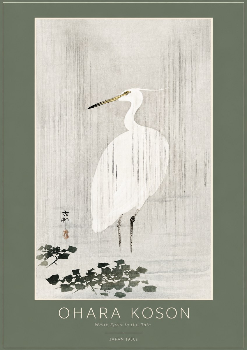 Ohara Koson White Egret in the Rain No2 - Plakát