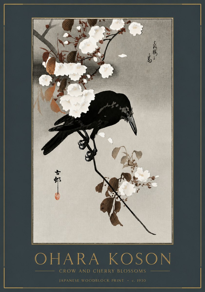 Ohara Koson Crow and Cherry Blossoms No2 - Plakát
