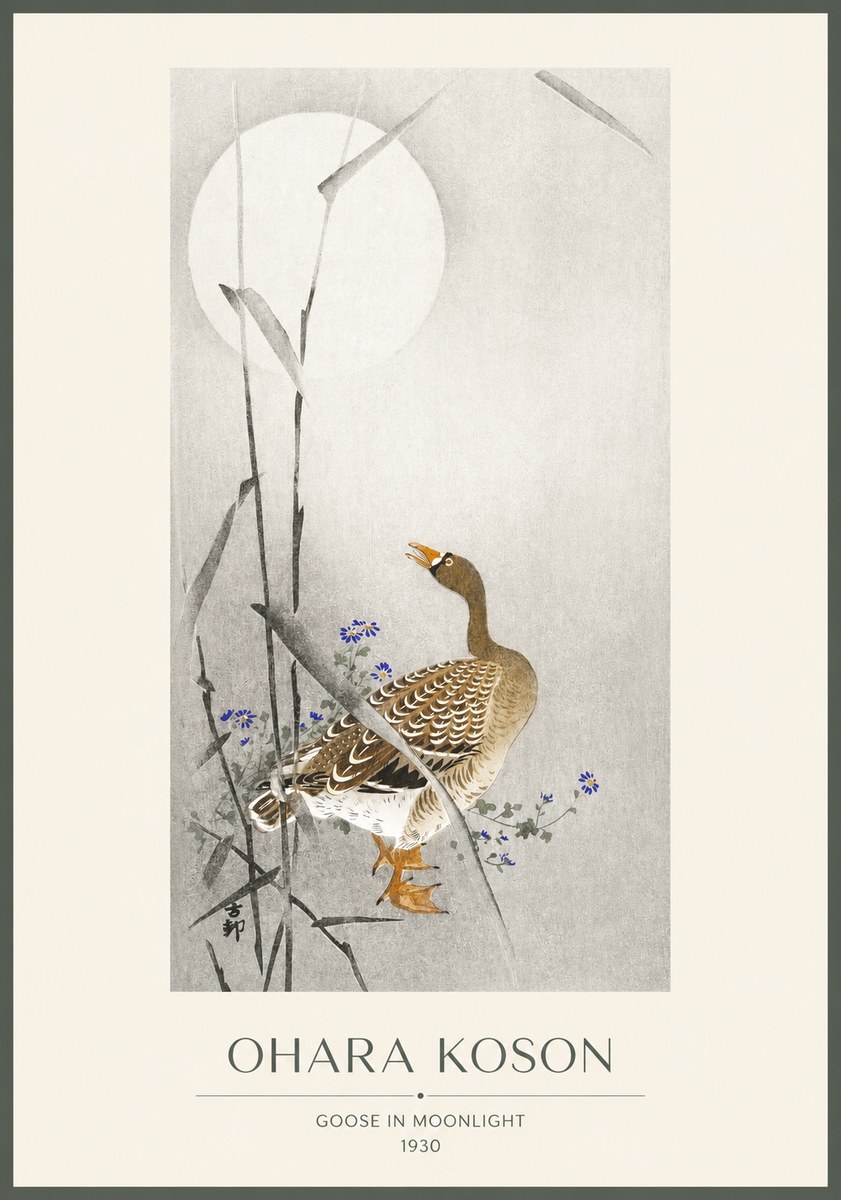 Ohara Koson Goose in Moonlight No1 - Plakát