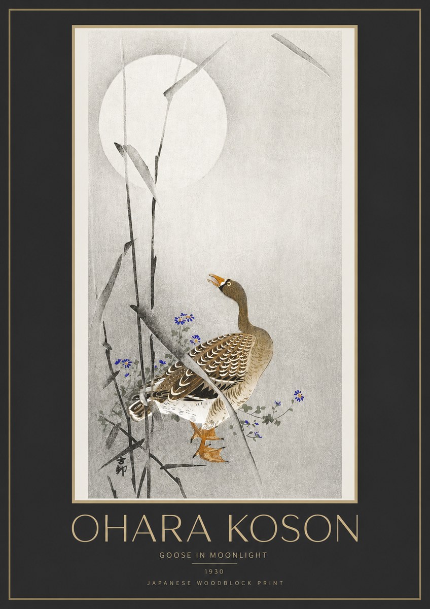Ohara Koson Goose in Moonlight No3 - Plakát