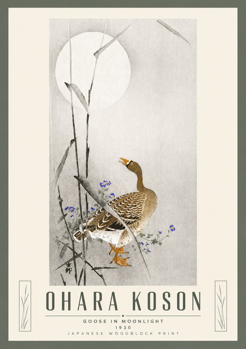 Ohara Koson Goose in Moonlight No5 - Plakát