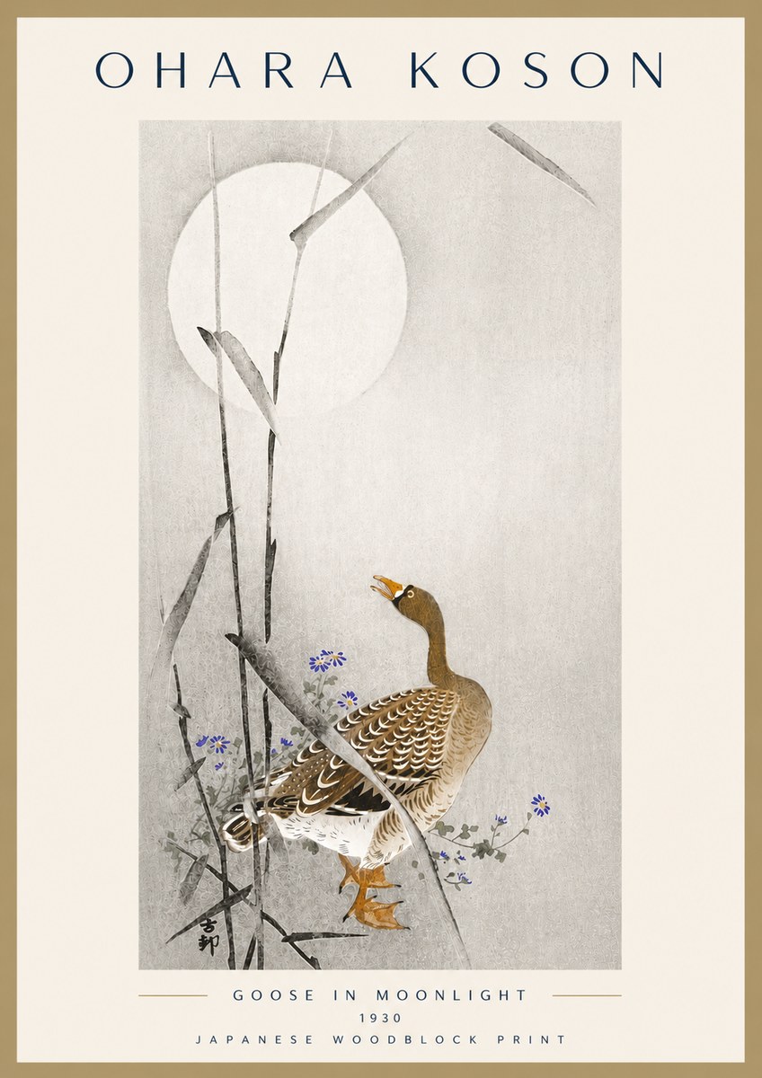 Ohara Koson Goose in Moonlight No6 - Plakát