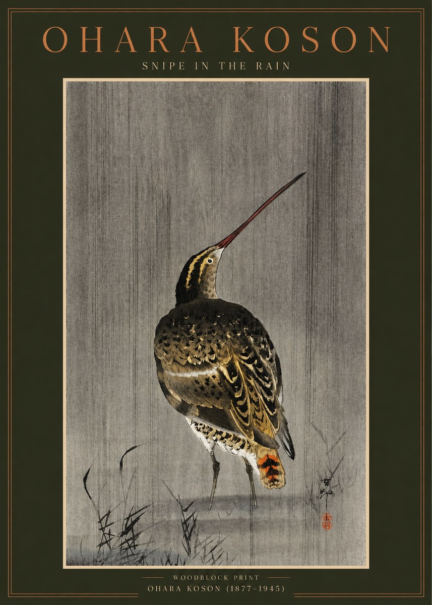 Ohara Koson Snipe in the Rain No2 - Plakát