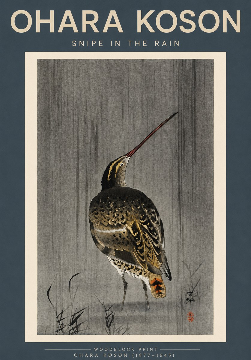 Ohara Koson Snipe in the Rain No3 - Plakát