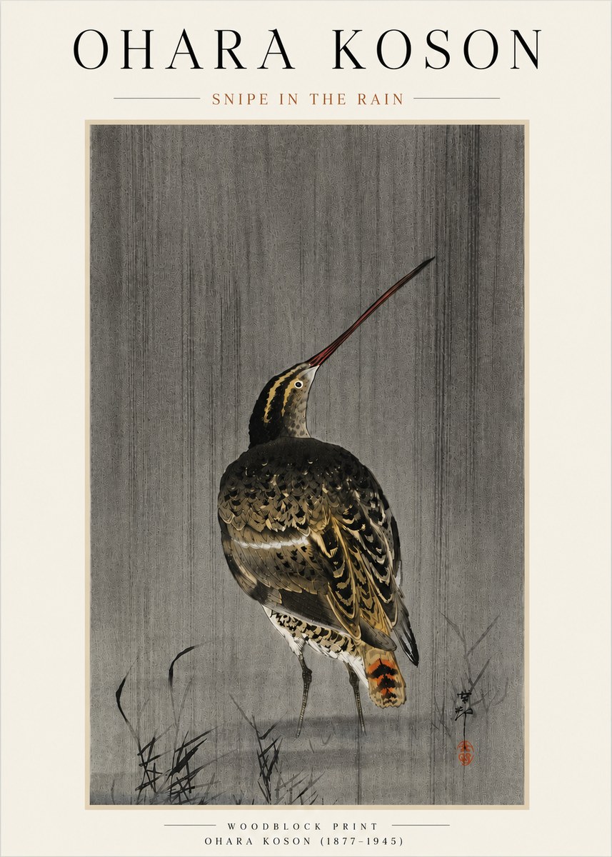 Ohara Koson Snipe in the Rain No4 - Plakát