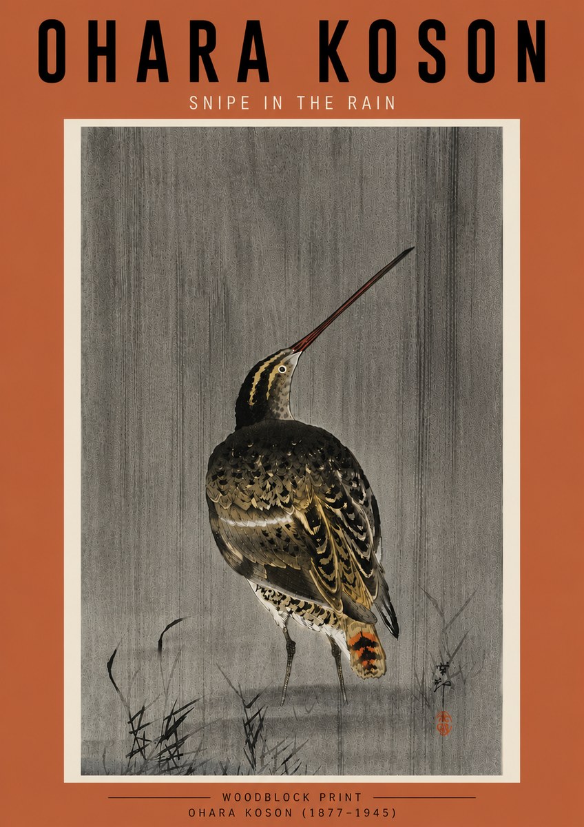 Ohara Koson Snipe in the Rain No5 - Plakát