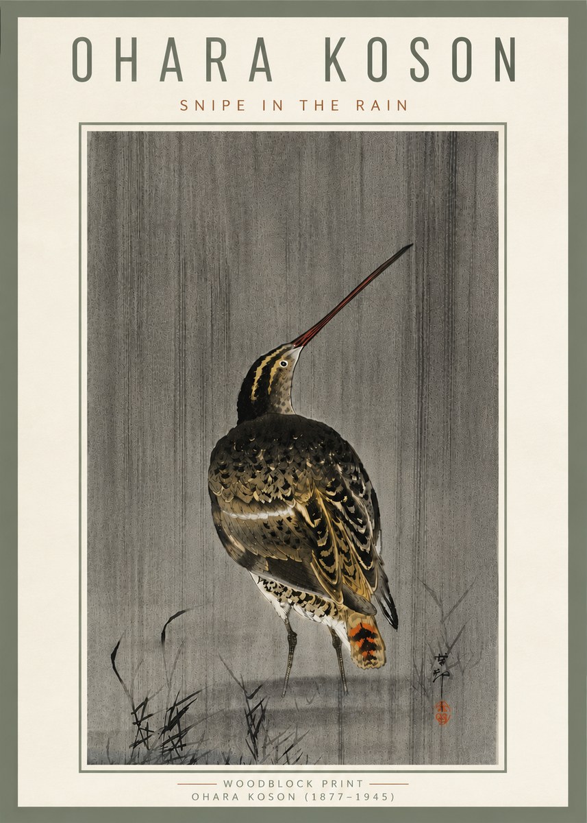 Ohara Koson Snipe in the Rain No6 - Plakát