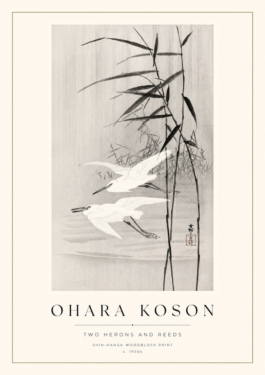 Ohara Koson Two Herons and Reeds No1 - Plakát