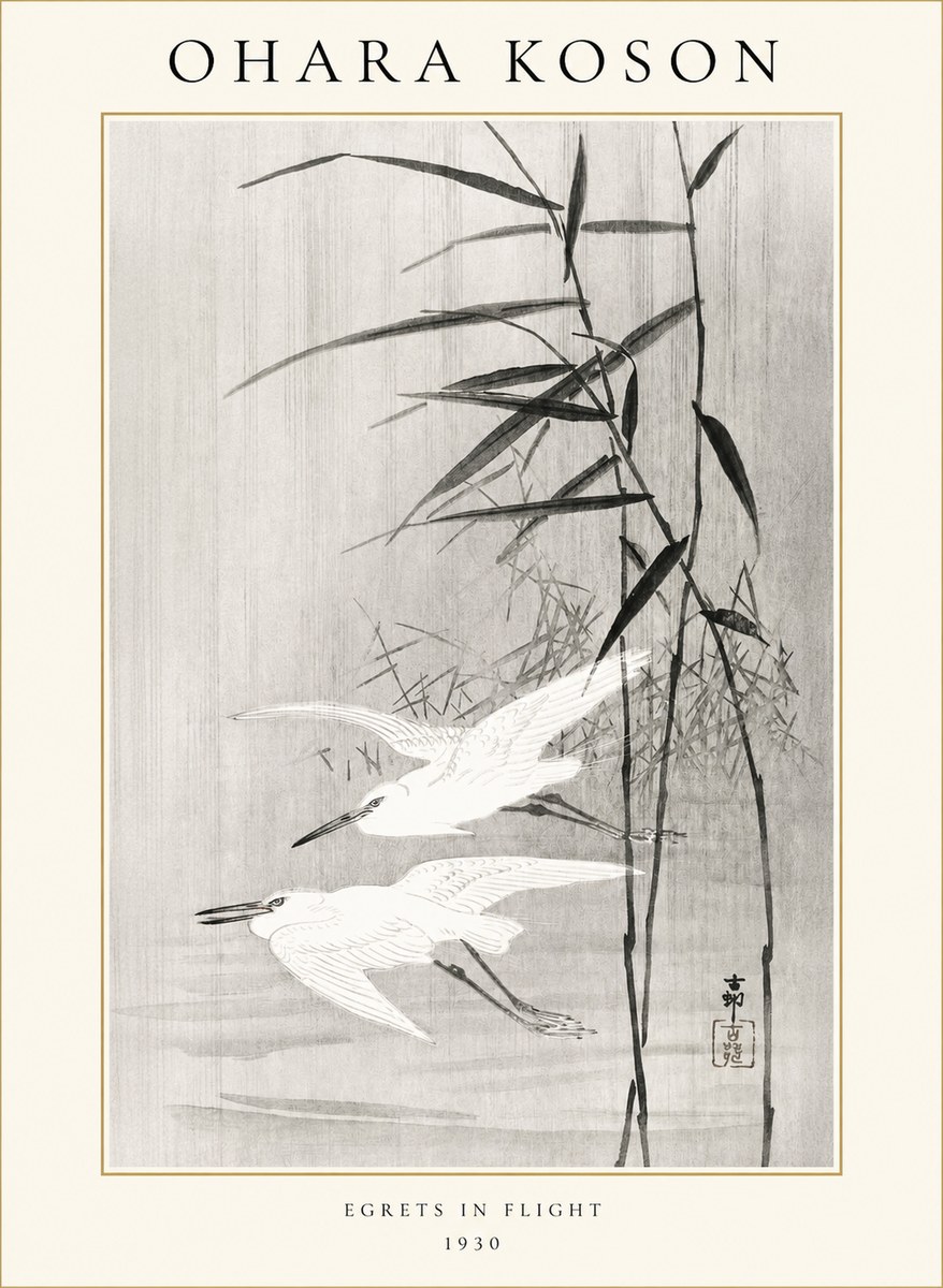 Ohara Koson Two Herons and Reeds No2 - Plakát