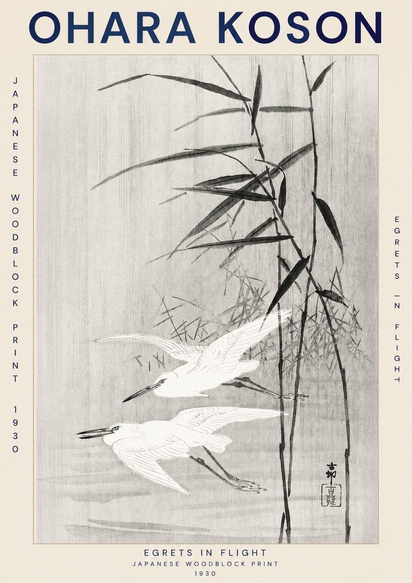 Ohara Koson Two Herons and Reeds No3 - Plakát
