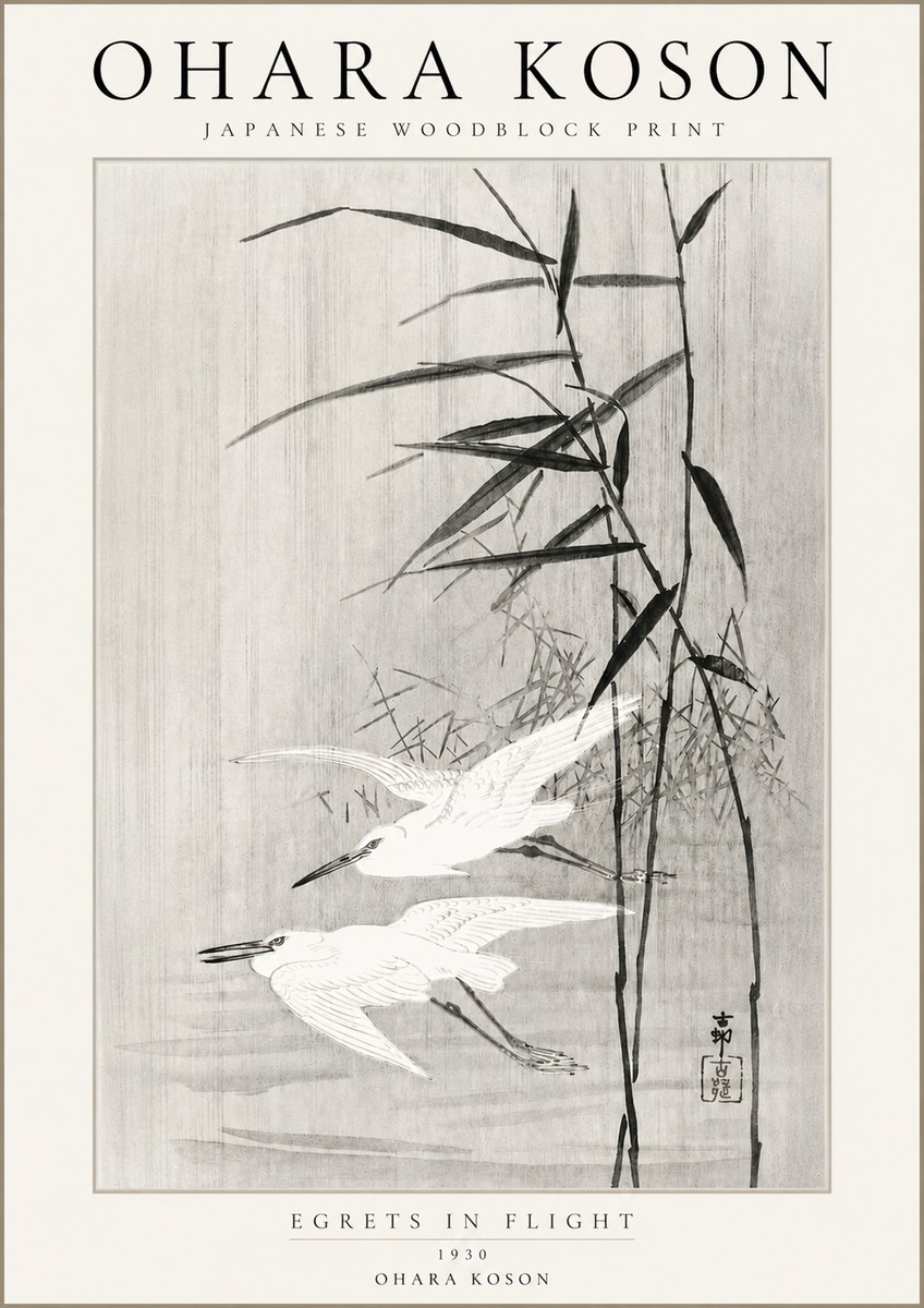 Ohara Koson Two Herons and Reeds No4 - Plakát