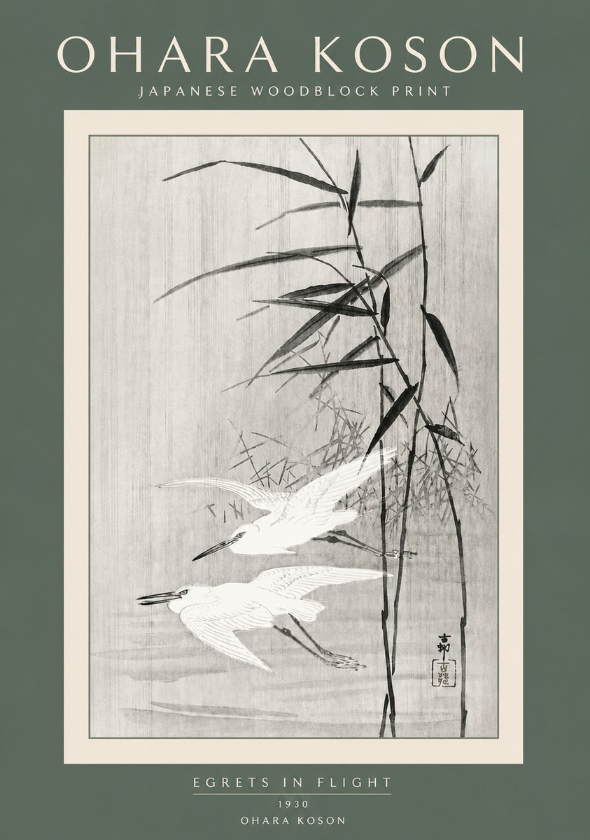 Ohara Koson Two Herons and Reeds No5 - Plakát