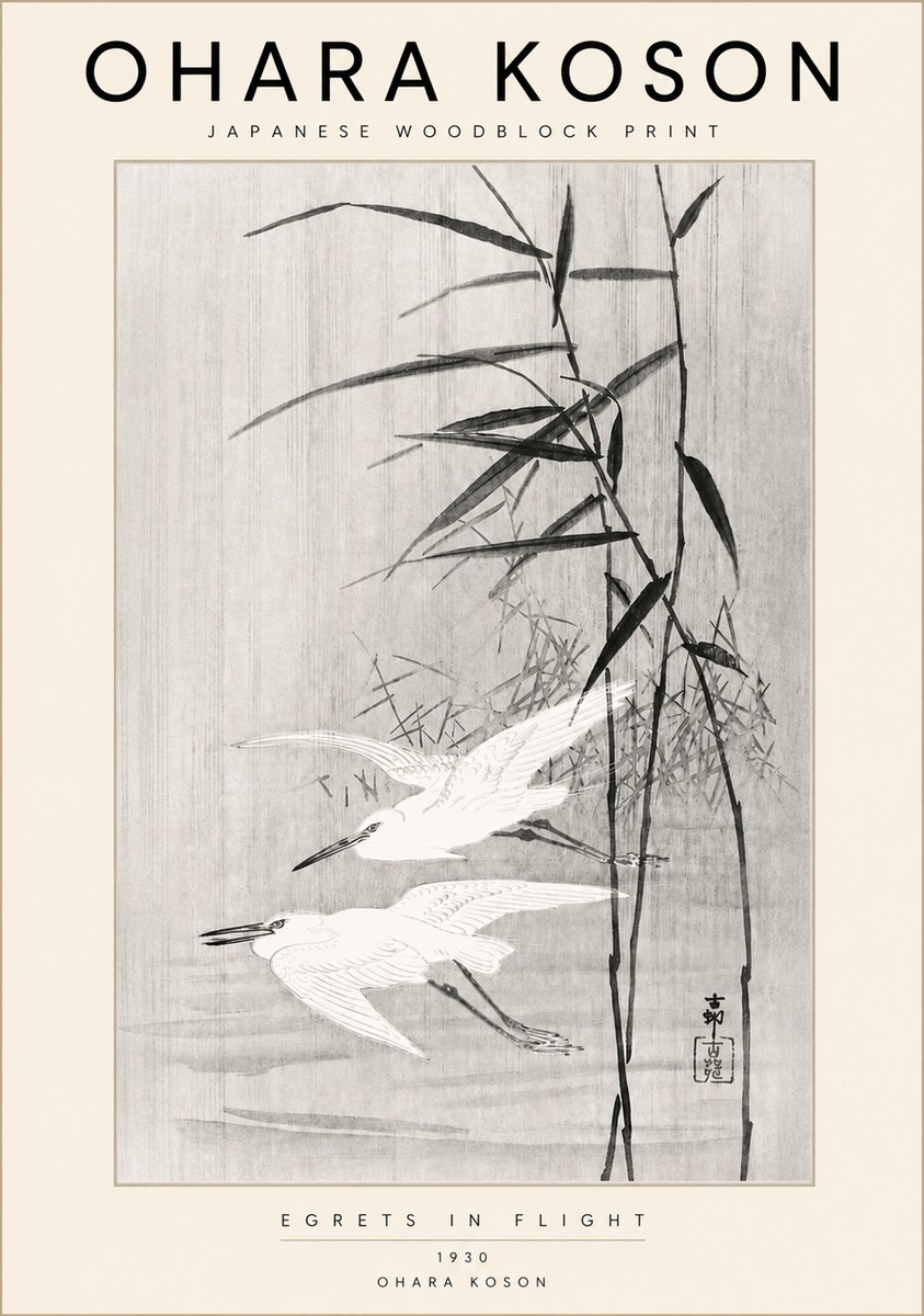 Ohara Koson Two Herons and Reeds No6 - Plakát