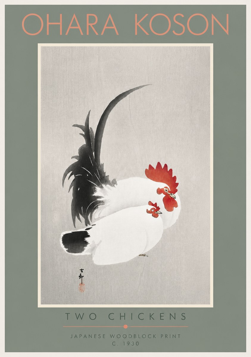Ohara Koson Two Chickens No4 - Plakát