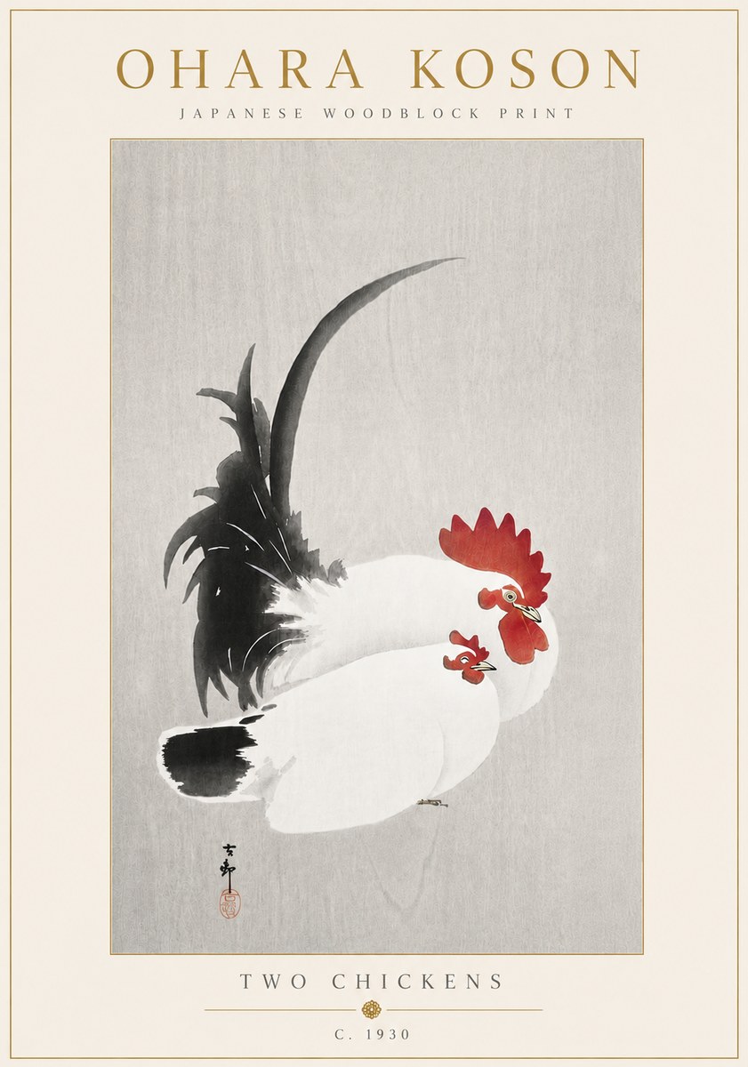 Ohara Koson Two Chickens No6 - Plakát