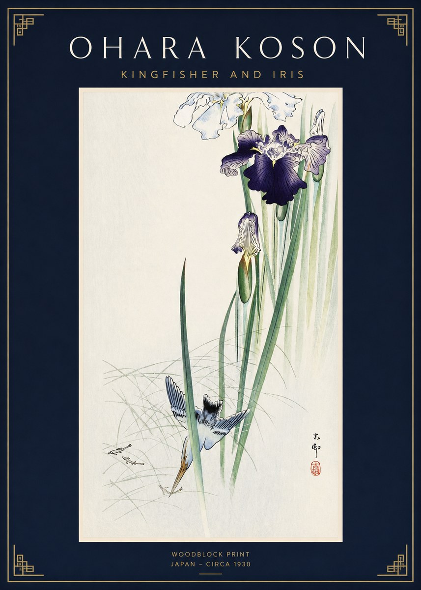 Ohara Koson Kingfisher and Iris No2 - Plakát