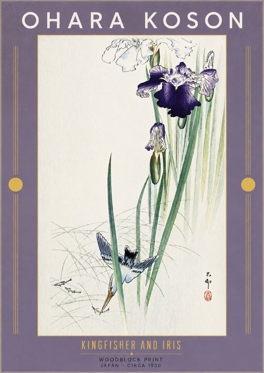 Ohara Koson Kingfisher and Iris No5 - Plakát