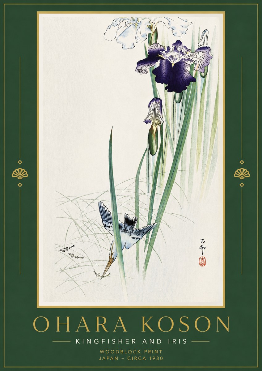 Ohara Koson Kingfisher and Iris No6 - Plakát