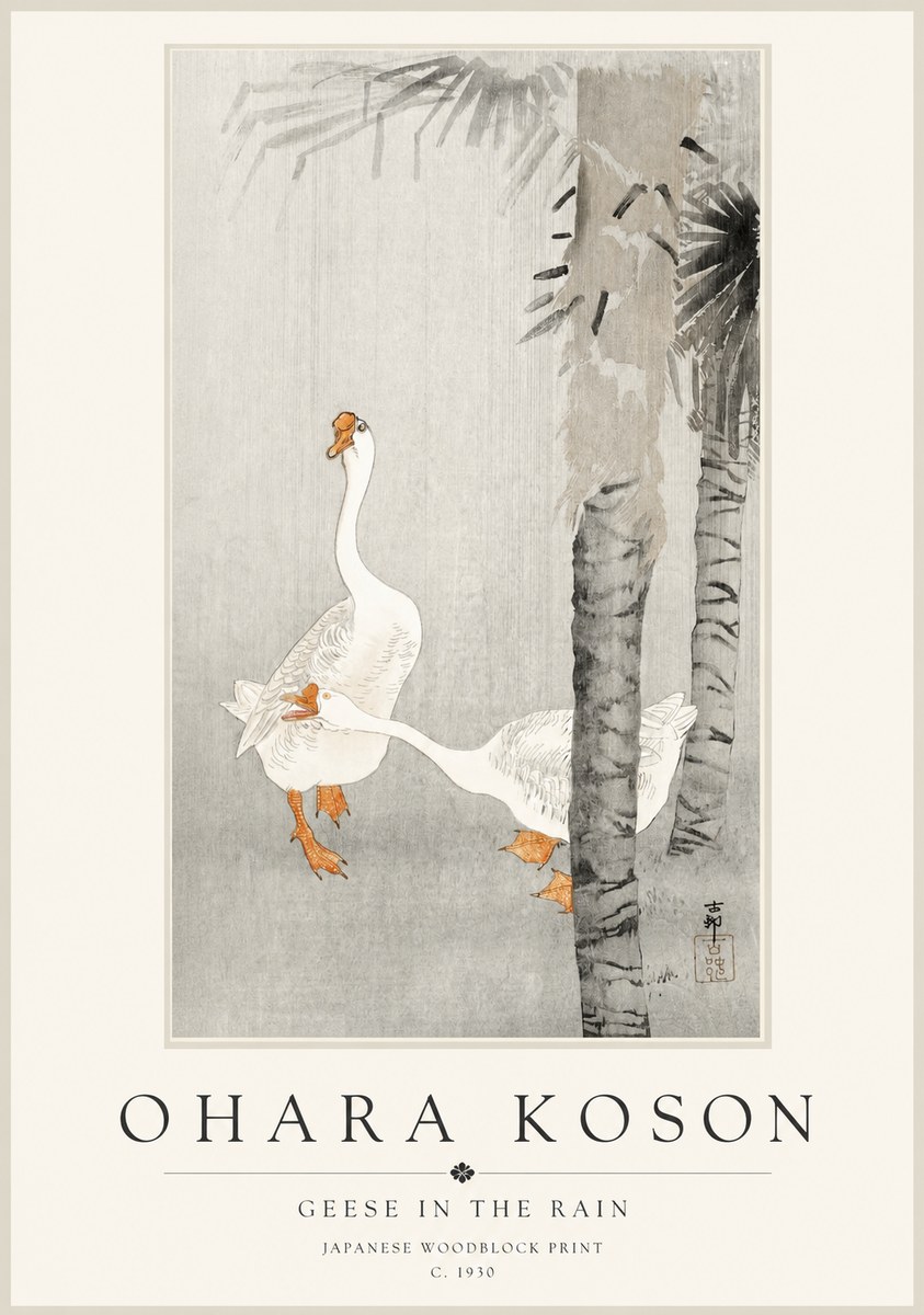 Ohara Koson Geese in the Rain No1 - Plakát