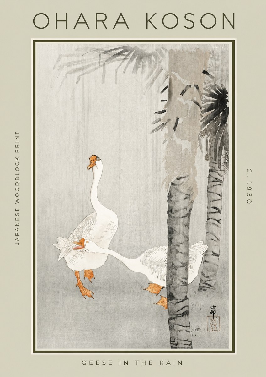 Ohara Koson Geese in the Rain No2 - Plakát