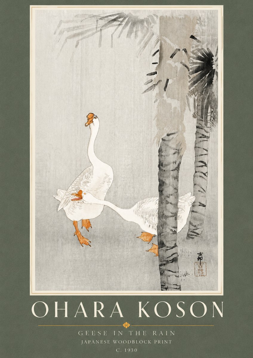 Ohara Koson Geese in the Rain No4 - Plakát