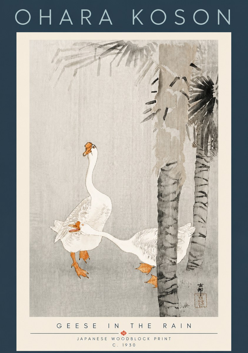 Ohara Koson Geese in the Rain No6 - Plakát